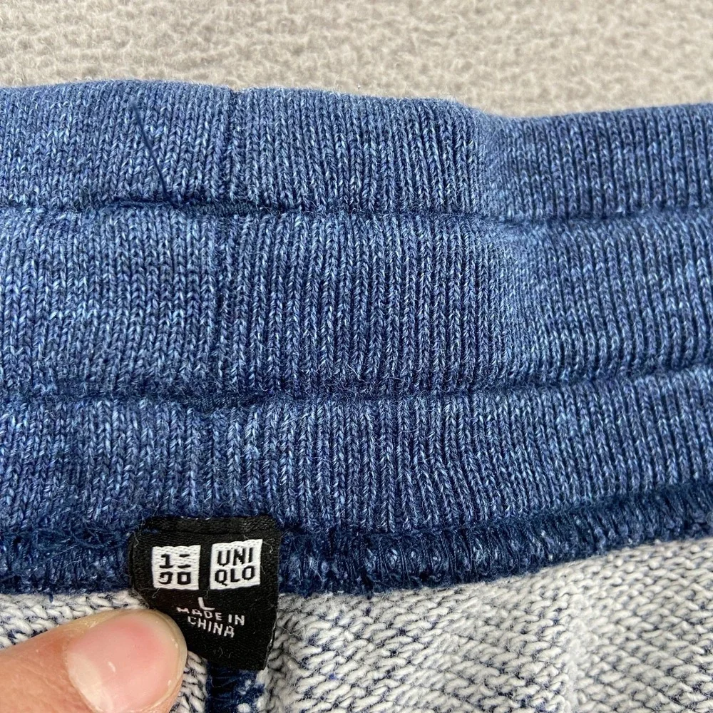 Uniqlo Sweatpants Men Large Heathered Blue French Terry Lined Tapered Leg Cotton